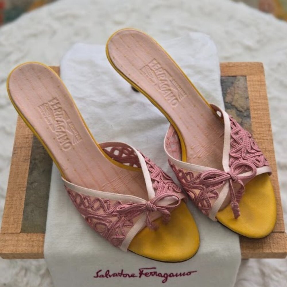 Salvator Ferragamo Pink Kitten Heel Slide